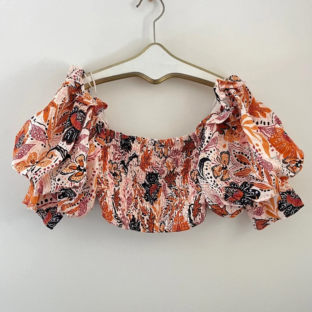 En Crème NWT Smocked Off Shoulder Floral Top | Size Small - Picture 9 of 9